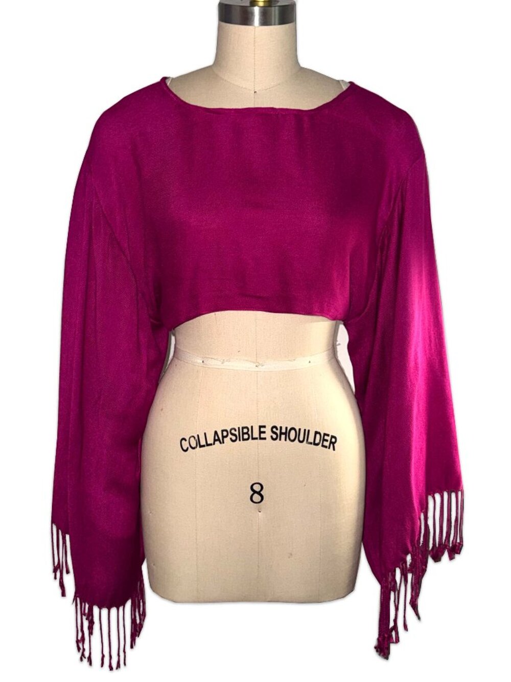 upcycled magenta fringe scarf shrug ♡